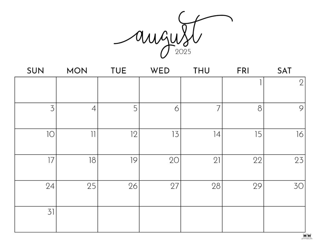 August 2025 Calendars - 107 Free Printables | Printabulls inside Printable Calendar August to December 2025