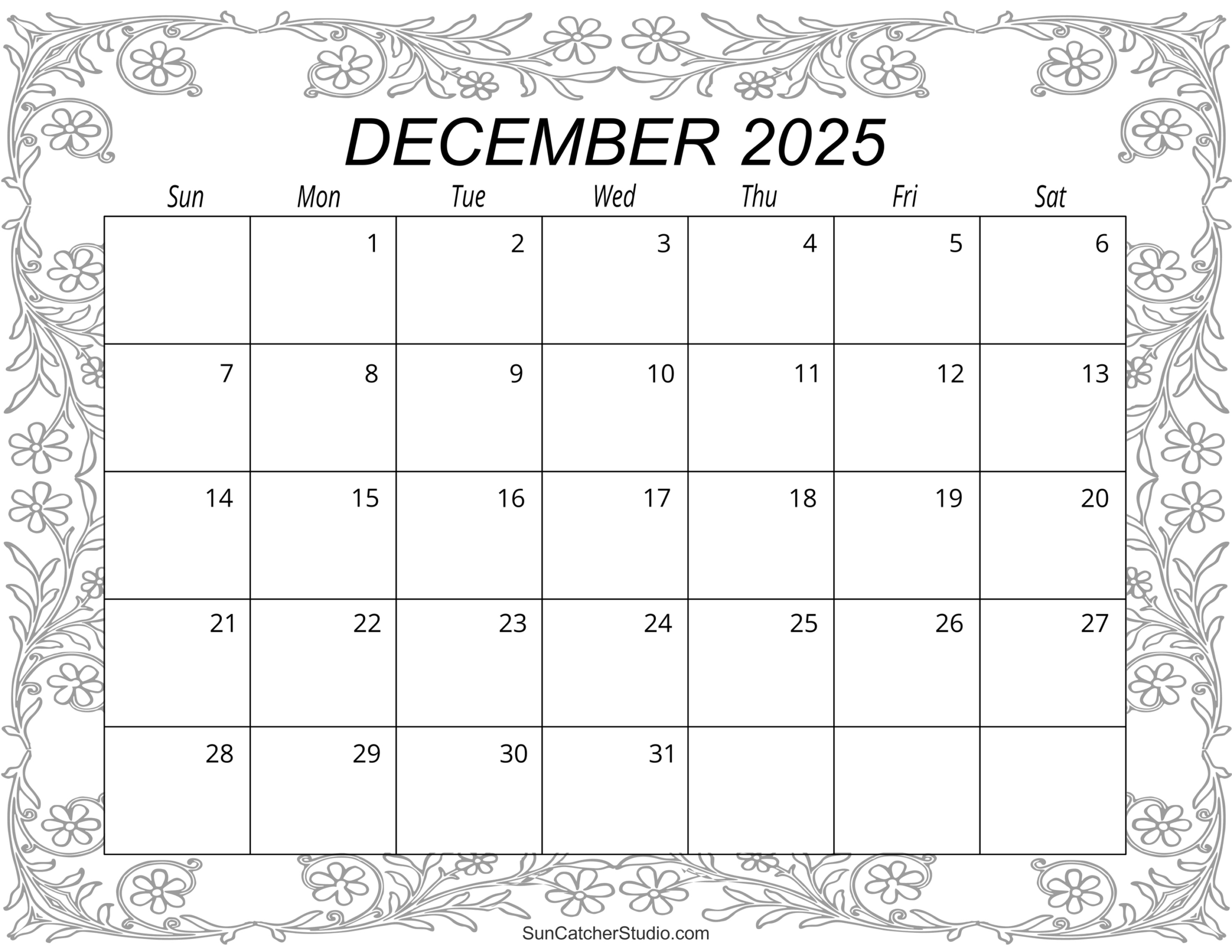 December 2025 Calendar (Free Printable) – Free Printables for Free December Printable Calendar 2025