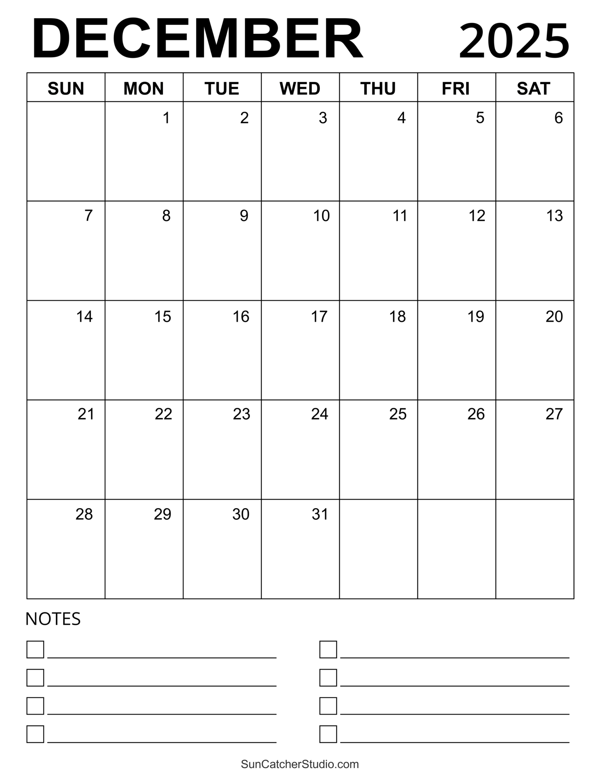 December 2025 Calendar (Free Printable) – Free Printables with Large Printable Calendar December 2025