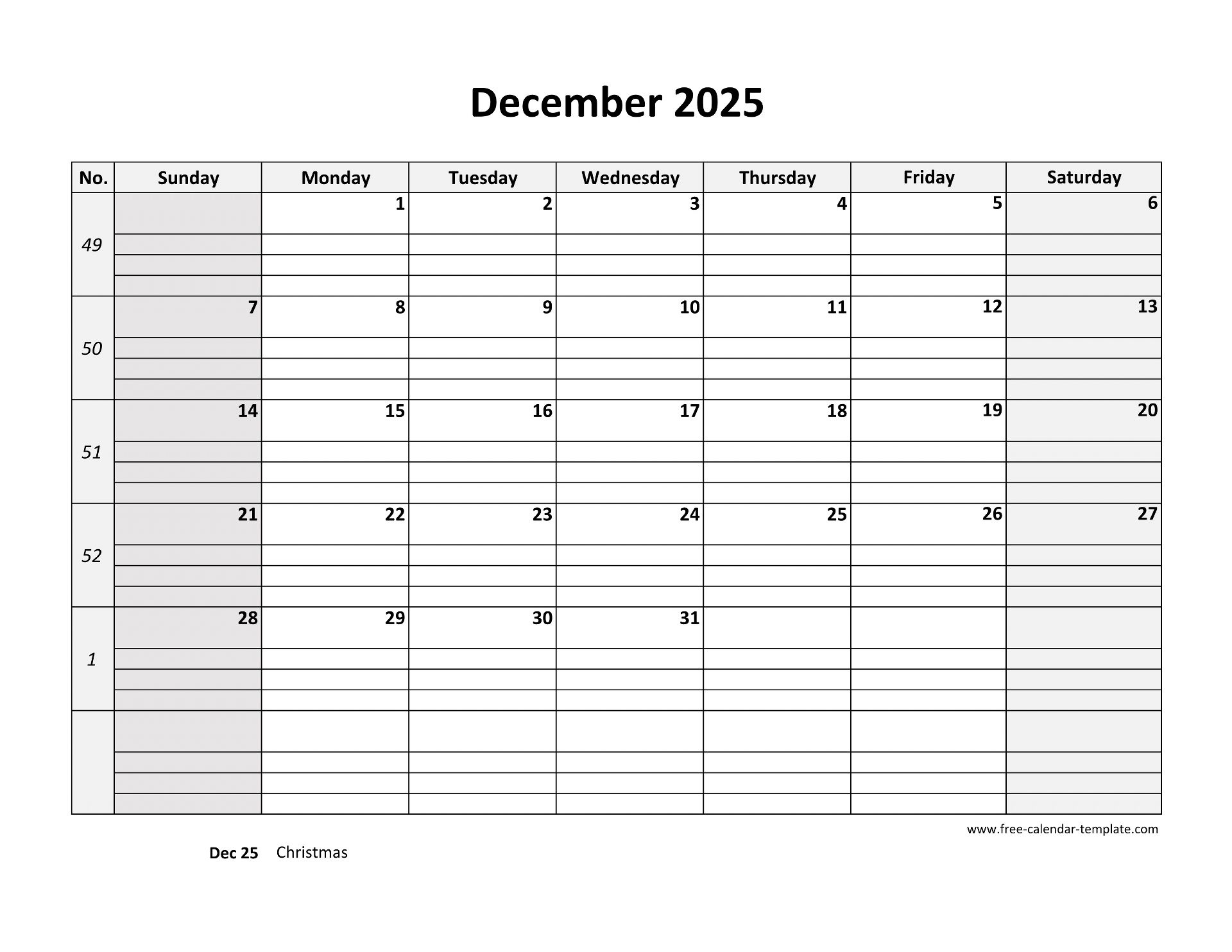 December 2025 Calendar Free Printable With Grid Lines Designed for December 2025 Calendar With Lines Printable