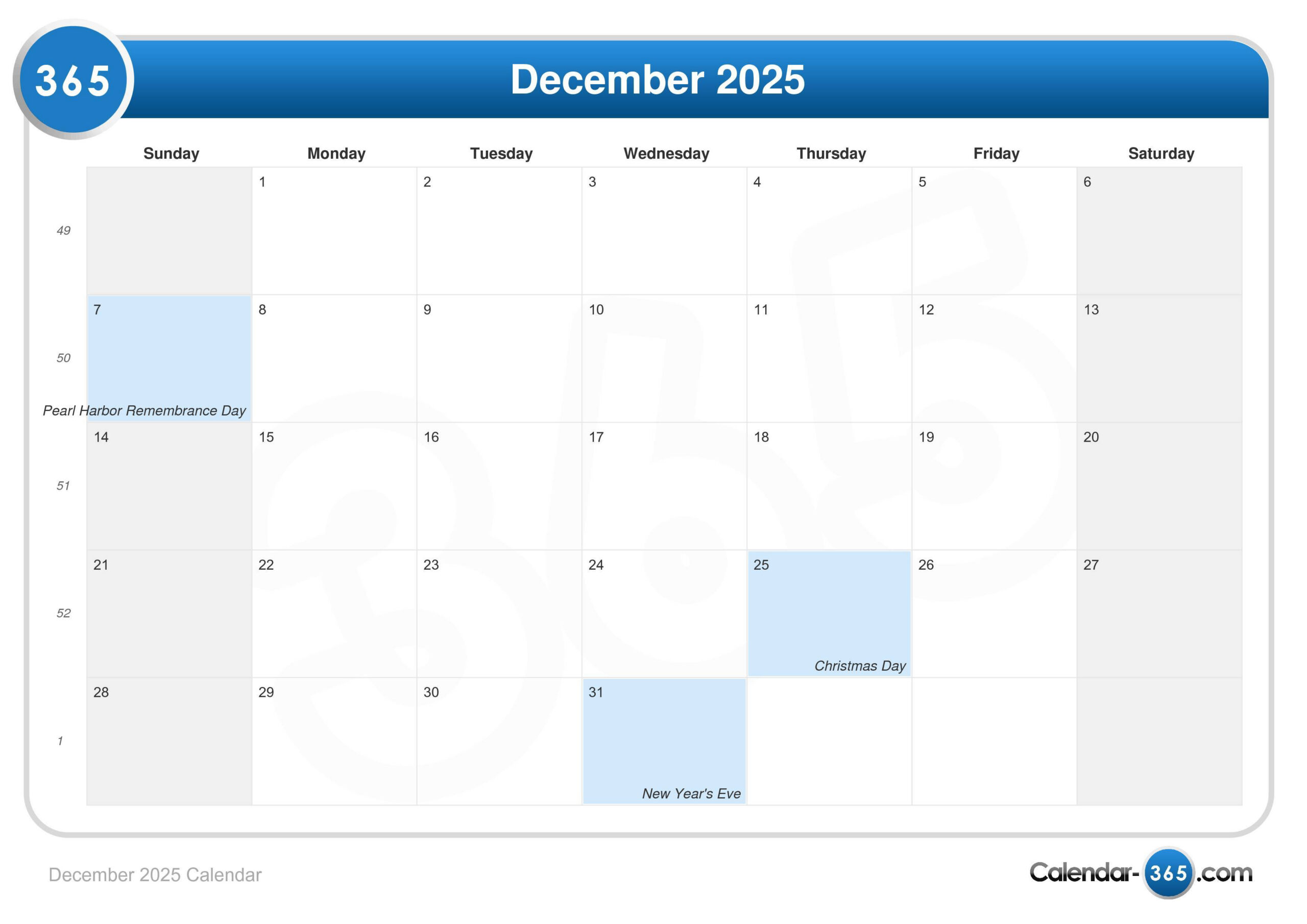 December 2025 Calendar intended for Calendar December 2025 2008 Printable