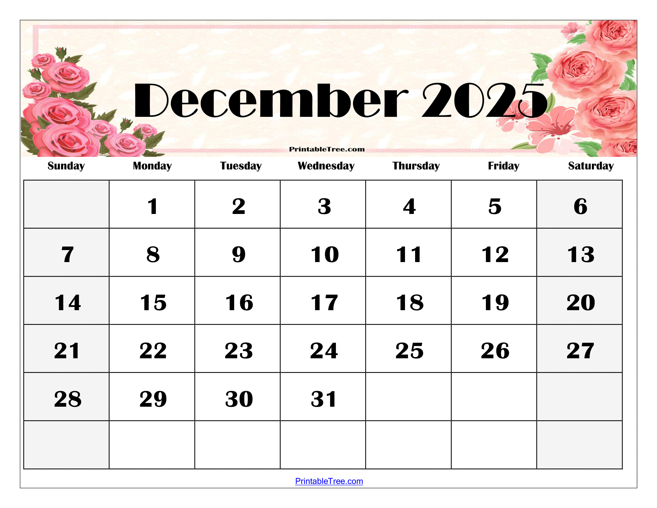 December 2025 Calendar Printable Pdf Template With Holidays inside December 2025 Printable Calendar With Holidays