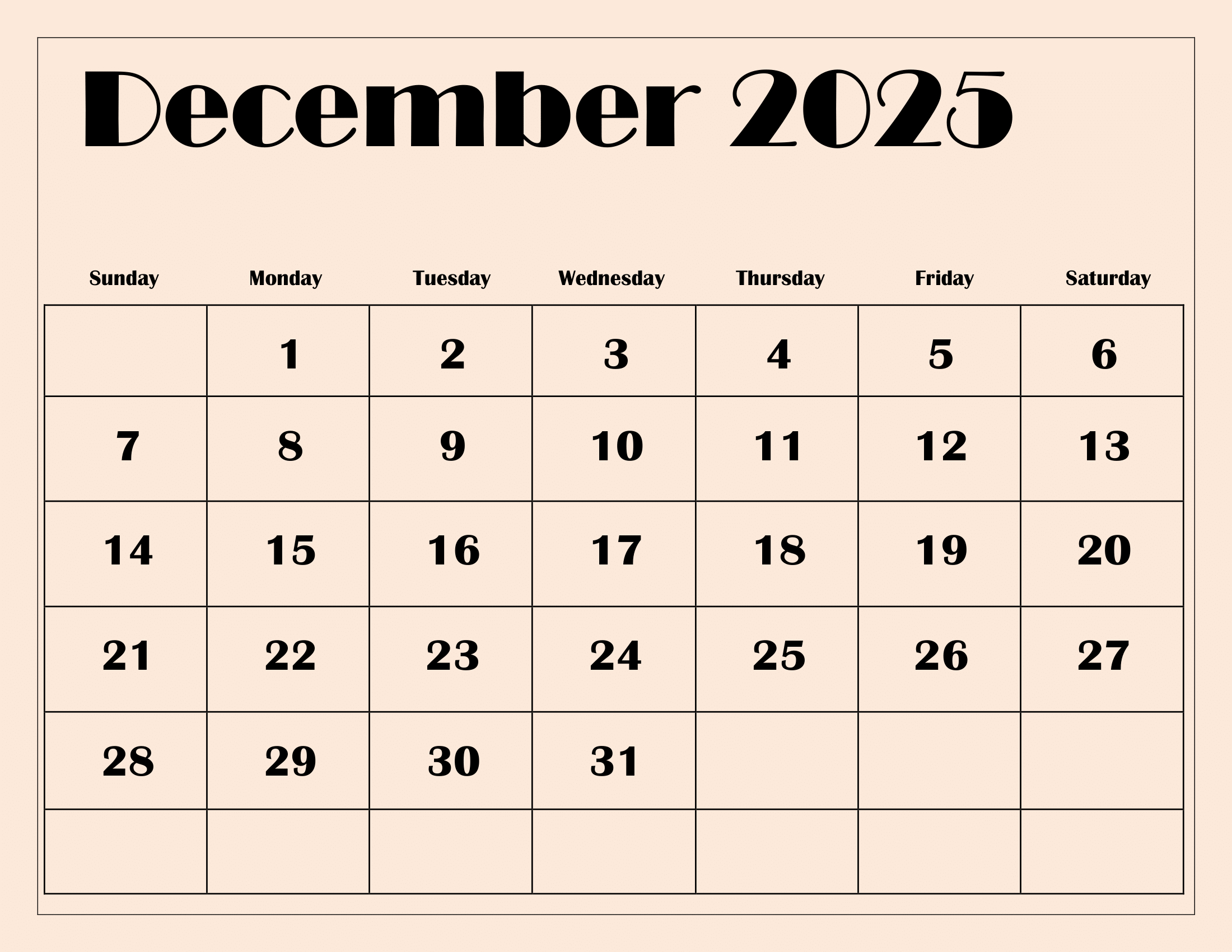 December 2025 Calendar Printable Pdf Template With Holidays intended for December Calendar For 2025 Printable