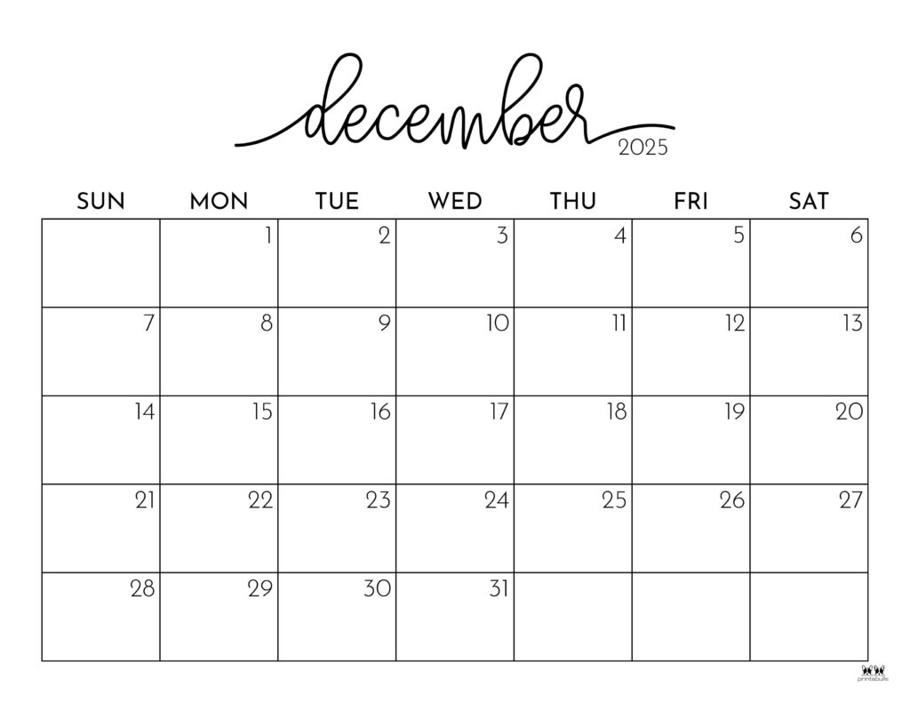 December 2025 Calendars - 107 Free Printables | Printabulls for Printable Weekly Calendar December 2025