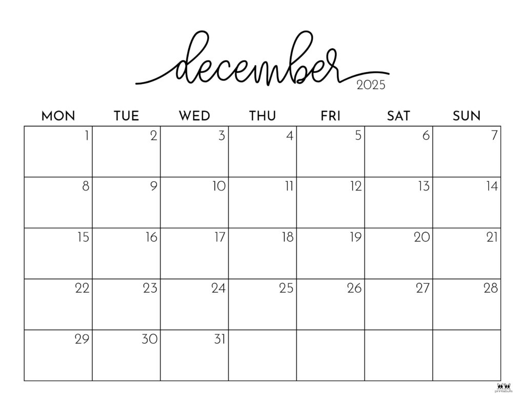 December 2025 Calendars - 107 Free Printables | Printabulls pertaining to December 2025 Calendar Printable