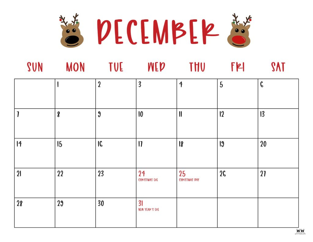 December 2025 Calendars - 107 Free Printables | Printabulls pertaining to Printable December 2025 Christmas Calendar