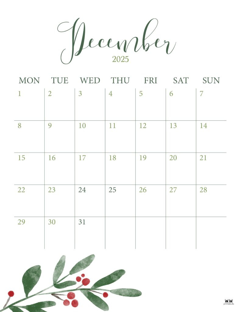 December 2025 Calendars - 107 Free Printables | Printabulls throughout Printable December 2025 Calendar Portrait