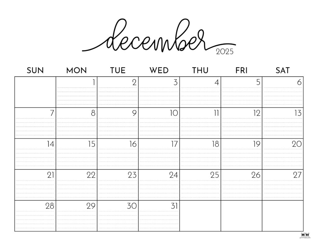 December 2025 Calendars - 107 Free Printables | Printabulls with Printable December 2025 Calendar