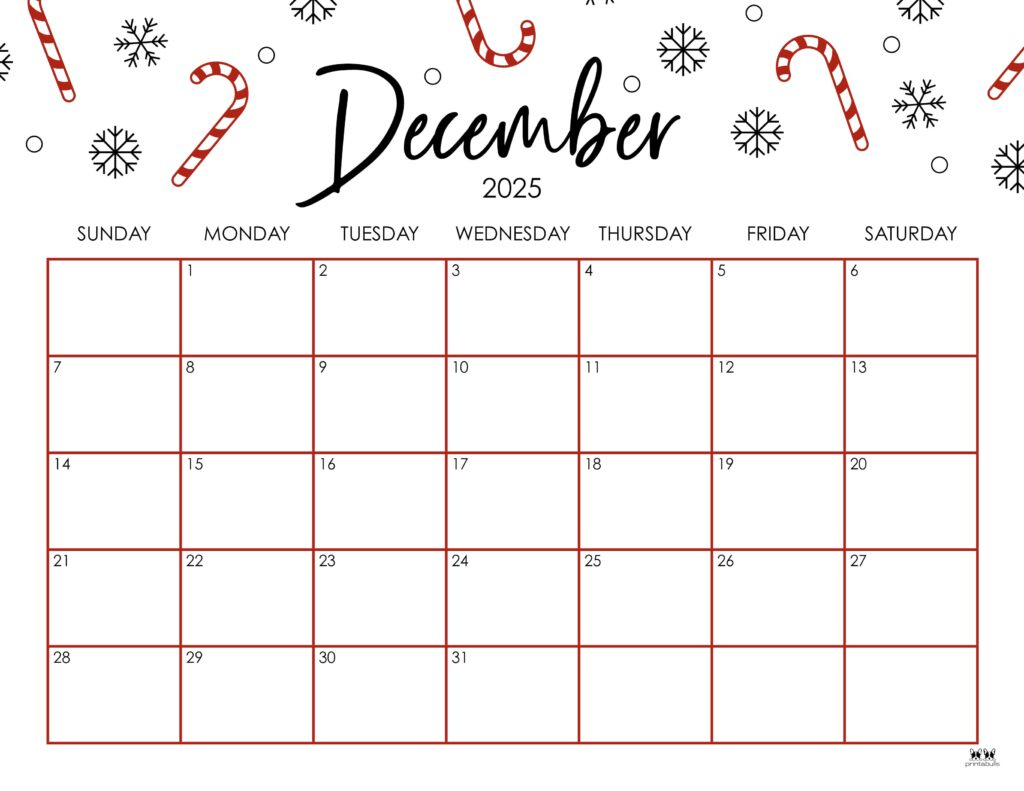 December 2025 Calendars - 107 Free Printables | Printabulls within Printable Calendar of December 2025