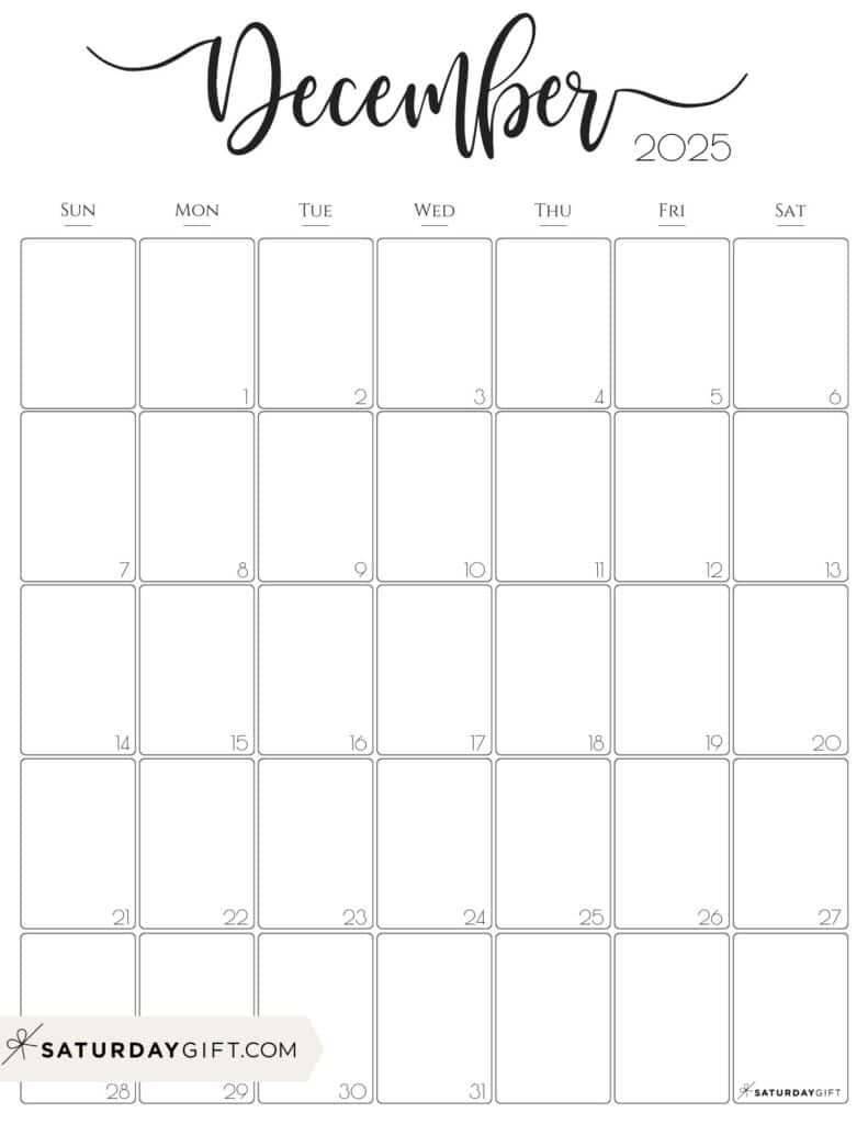 December 2025 Calendars - 23 Cute Free Printable Pdfs | Saturdaygift inside December 2025 Calendar Printable Vertical