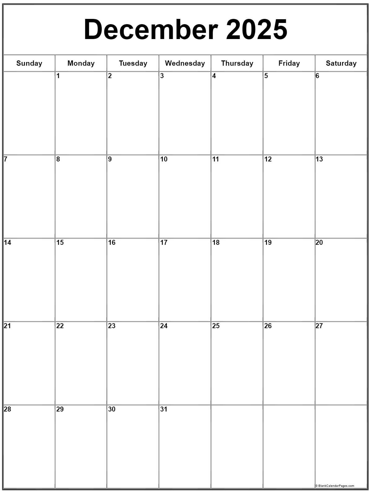 December 2025 Vertical Calendar | Portrait with Printable December 2025 Calendar Portrait