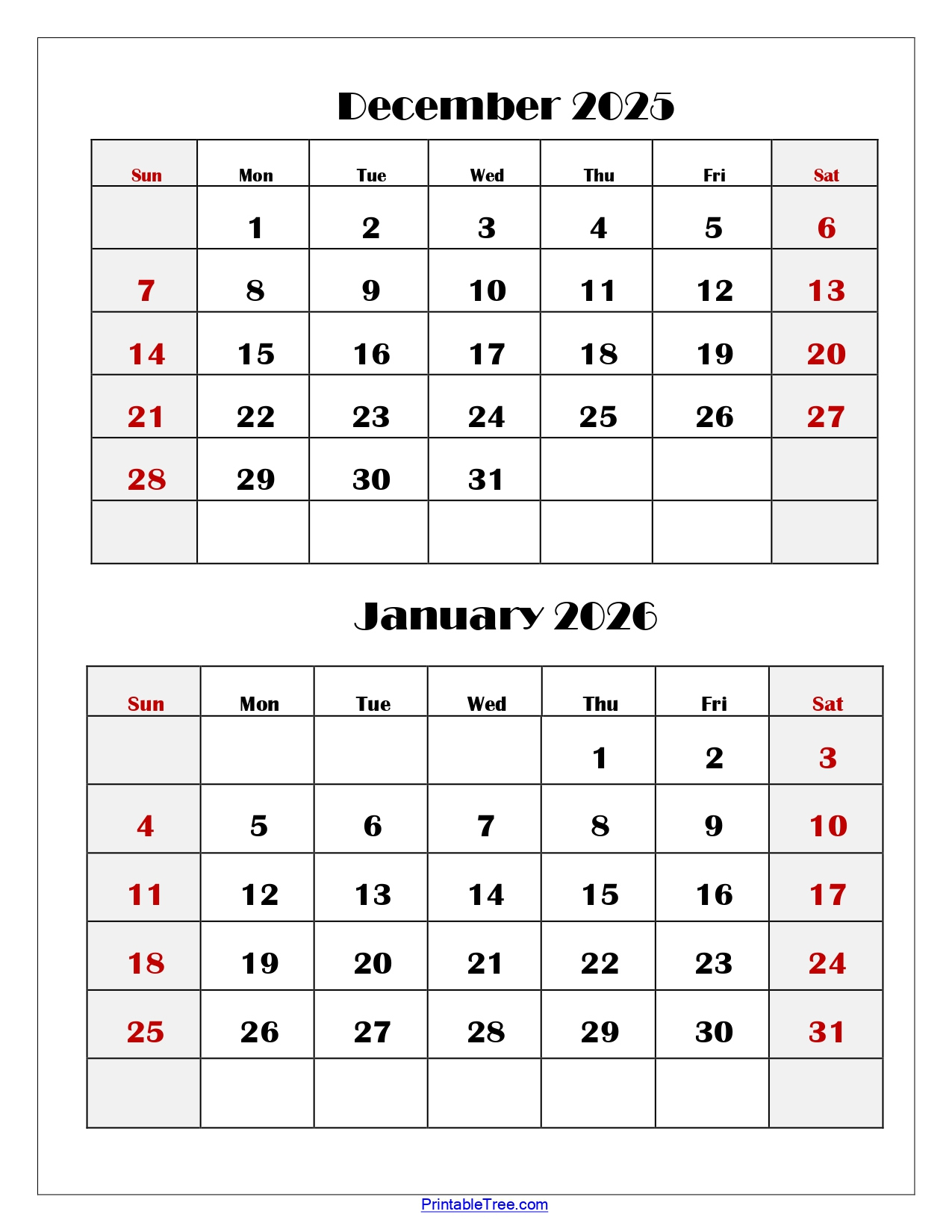 December And January 2026 Calendar Printable Pdf | Two Months Calendar intended for December 2025 January February 2026 Calendar Printable