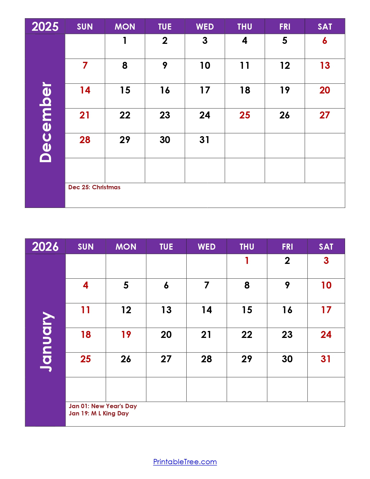 December And January 2026 Calendar Printable Pdf | Two Months Calendar pertaining to Printable Calendar December 2025 And January 2026