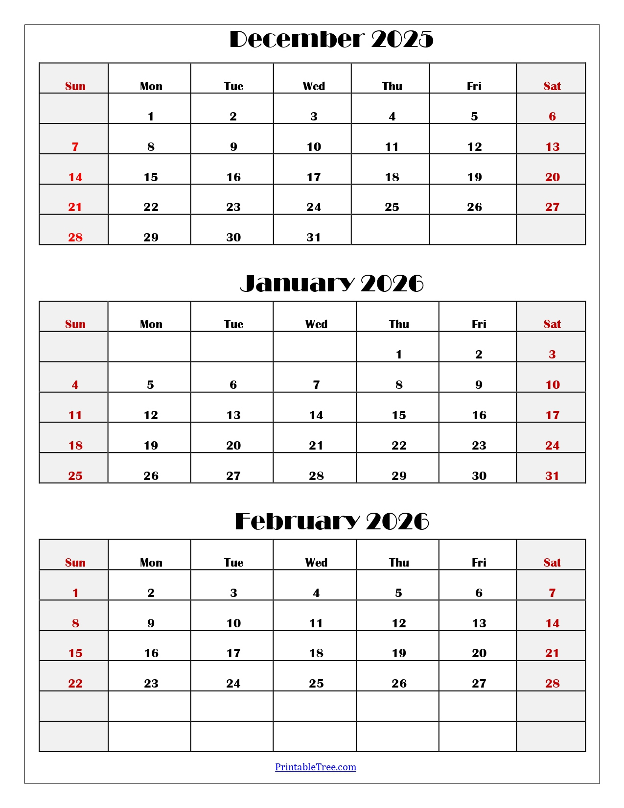 December To February 2026 Calendar Printable Pdf | Three Months with regard to Printable 3 Month Calendar December 2025 January February 2026