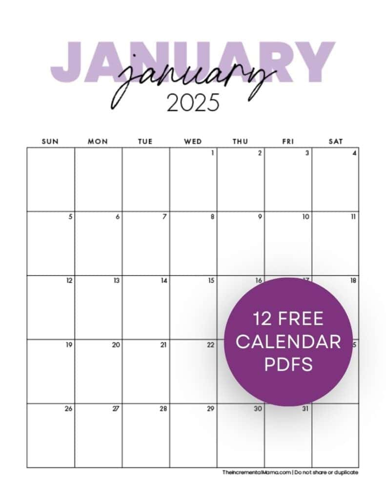 Free 2025 Monthly Calendar Template - January To December for January - December 2025 Calendar Printable