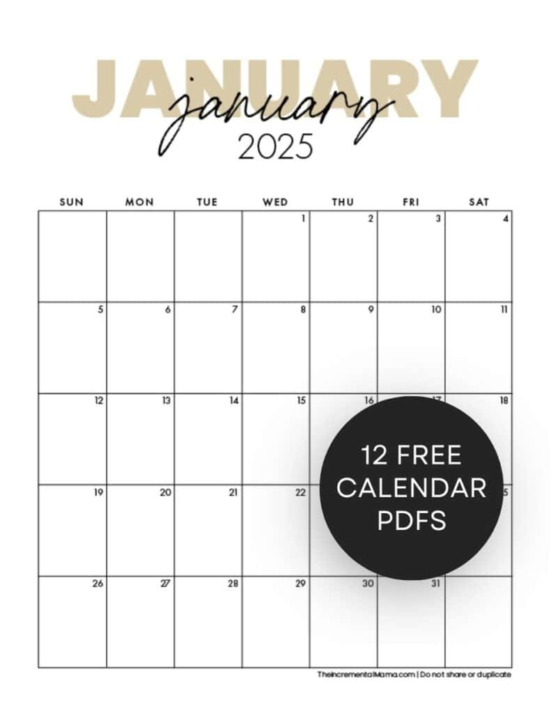 Free Printable 2025 Monthly Calendar (January - December Pdfs within January To December 2025 Calendar Printable