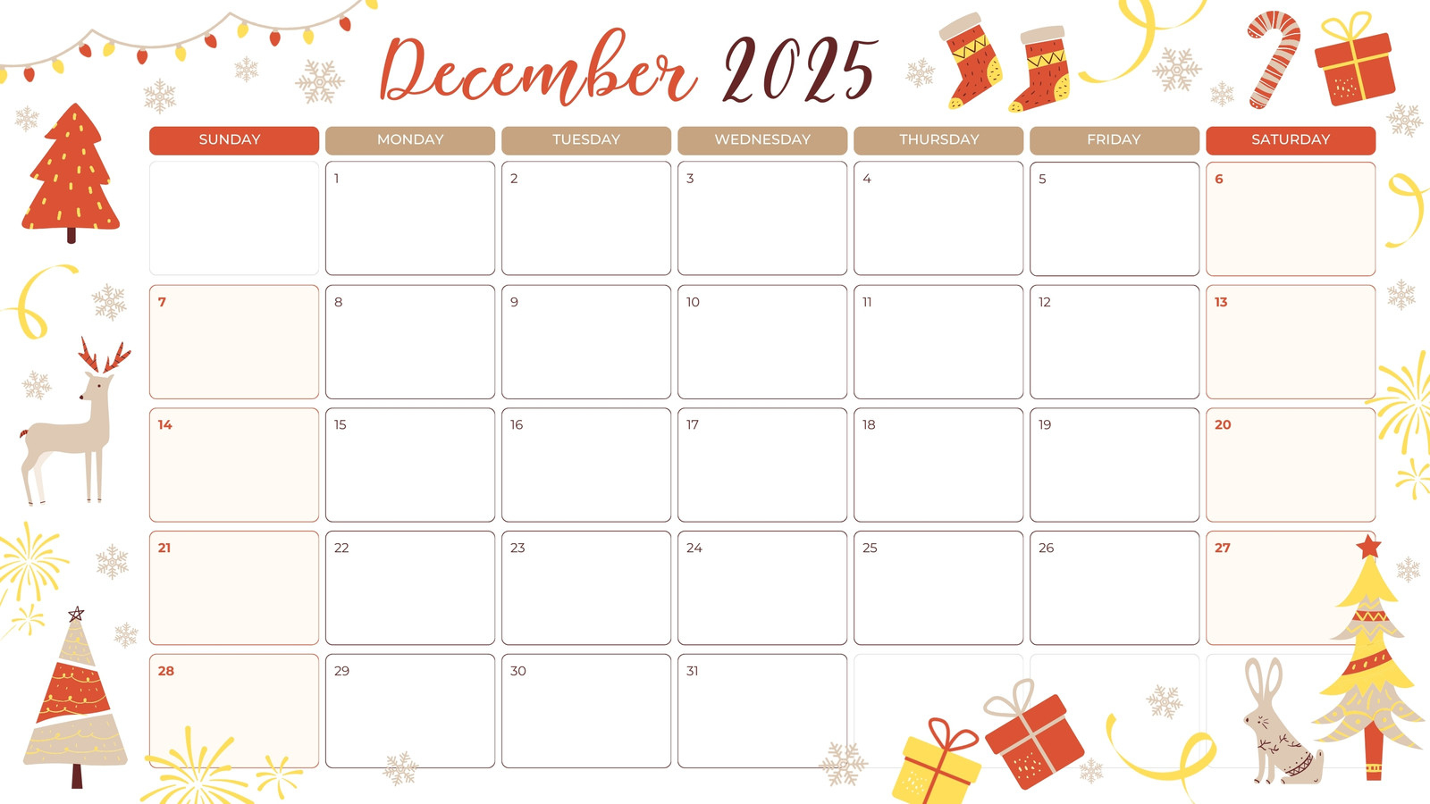 Free, Printable December 2025 Calendar Templates | Canva for December 2025 Calendar Christmas Printable