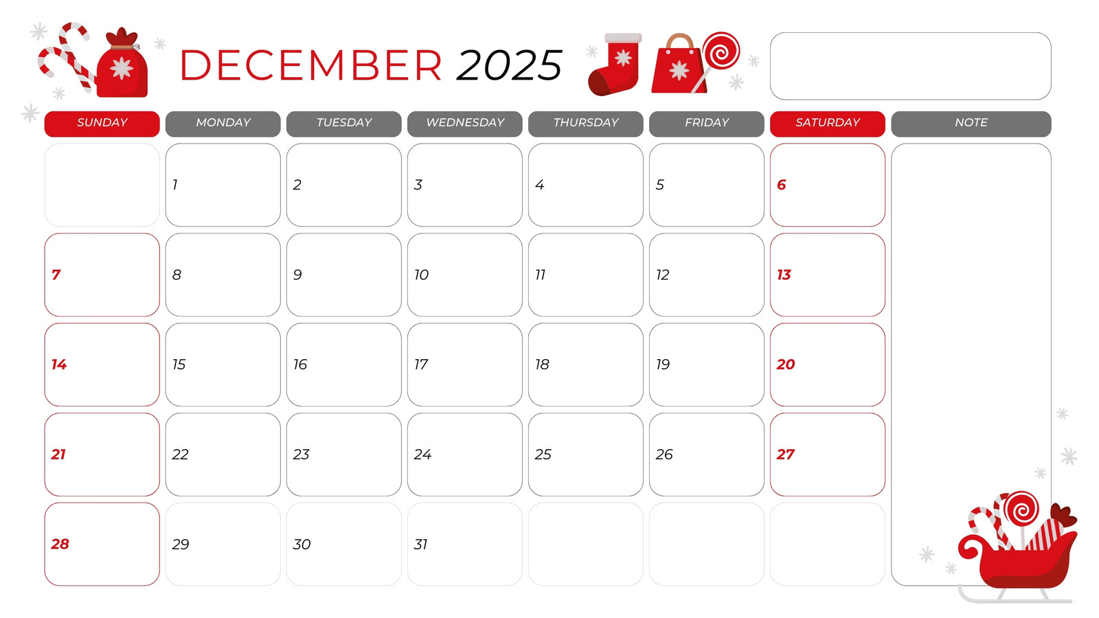 Free, Printable December 2025 Calendar Templates | Canva intended for December 2025 Christmas Calendar Printable