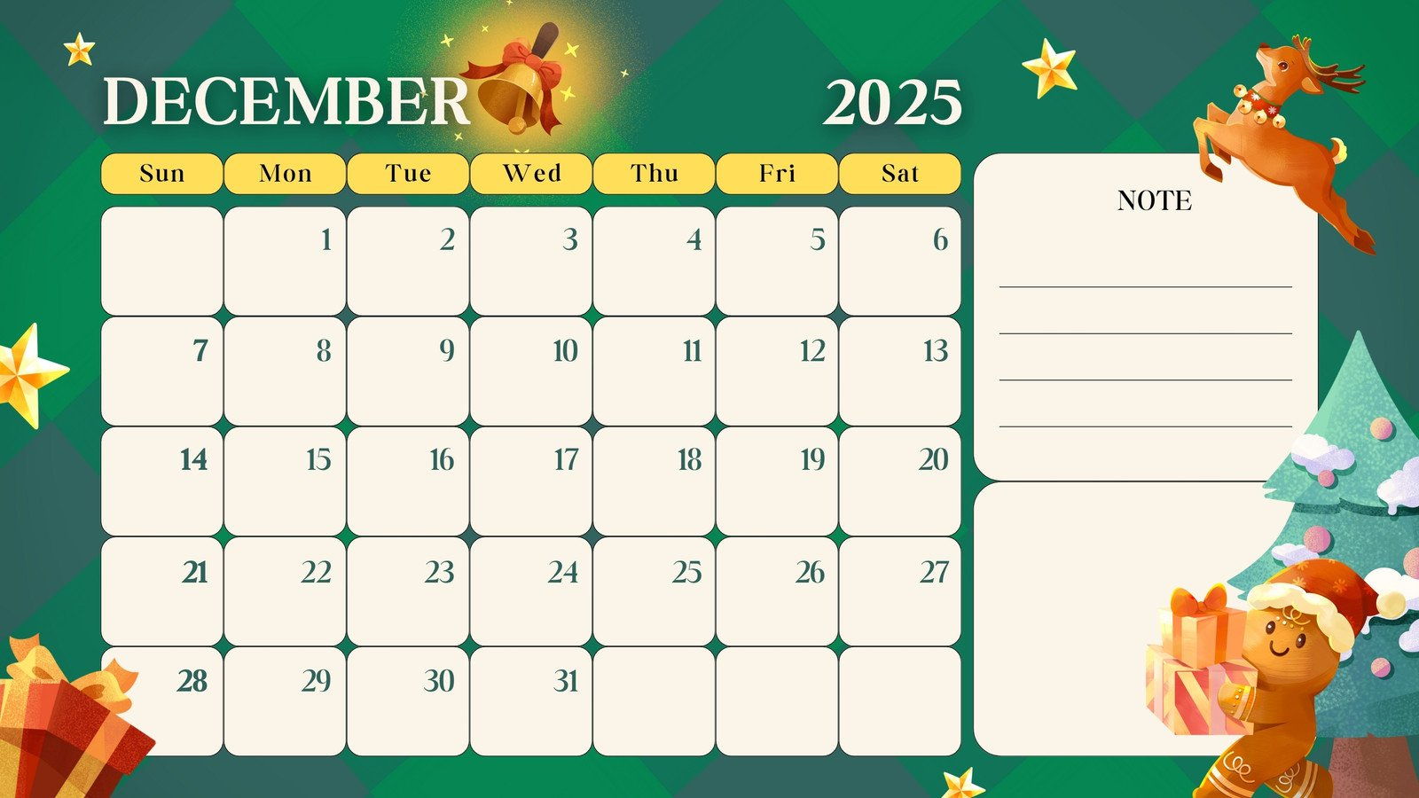 Free, Printable December 2025 Calendar Templates | Canva within Printable Christmas December 2025 Calendar