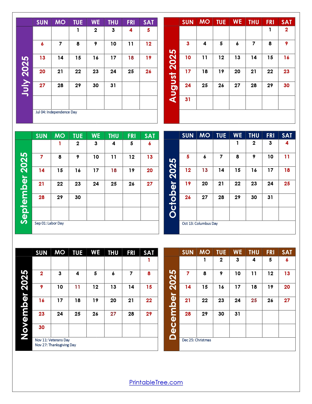 July To December 2025 Calendar Printable Pdf | Six Months Calendar with regard to Printable Calendar August to December 2025