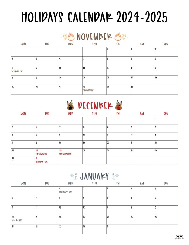 November December 2024 Calendars - 28 Printables | Printabulls intended for November December 2025 January Printable Calendar