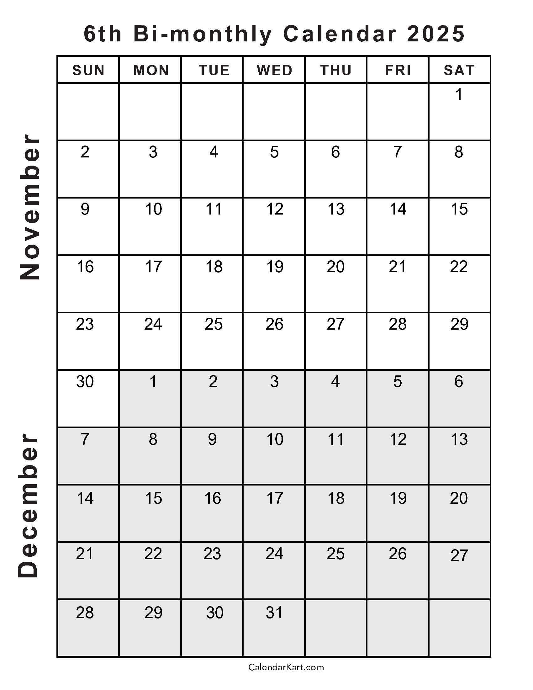 Printable November December 2025 Calendars | Calendarkart regarding Printable November December 2025 Calendar