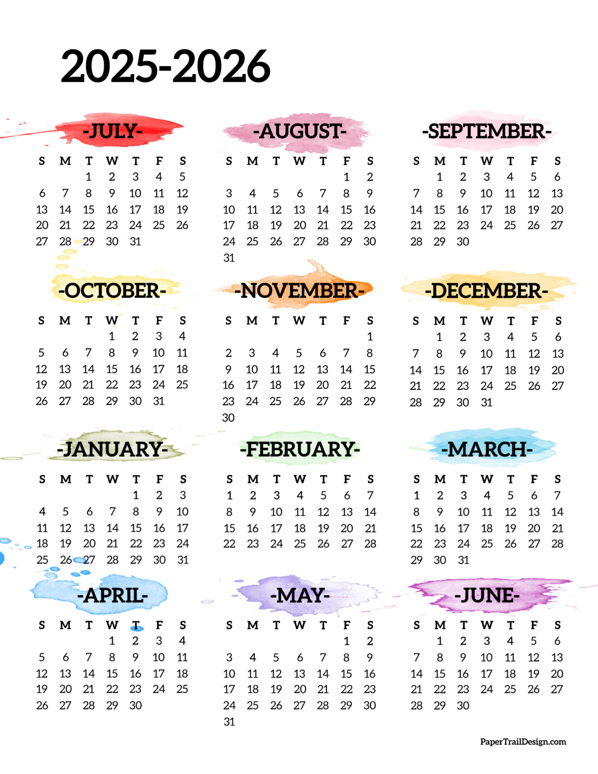 2025-2026 School Year Calendar Free Printable - Paper Trail Design pertaining to Calendar November 2025 to March 2026