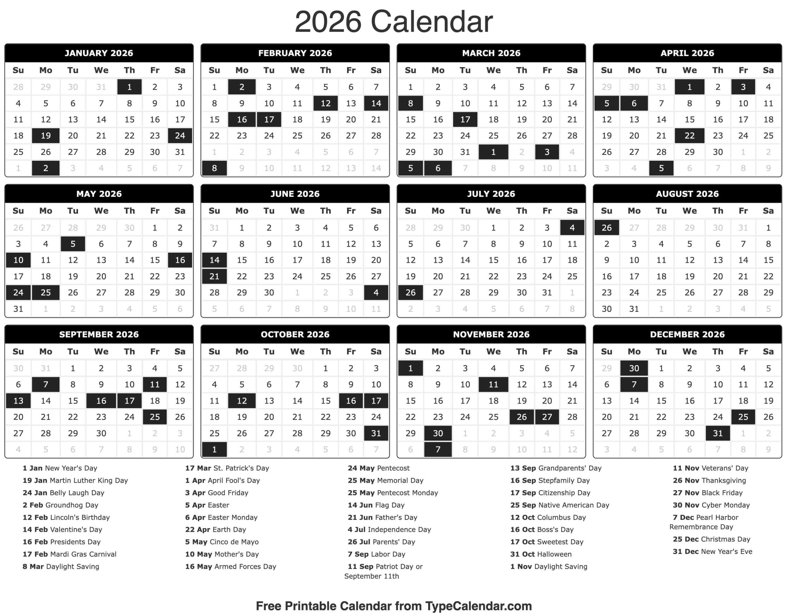 2026 Calendar - Free Printable Calendar With Holidays regarding General Blue March 2026 Calendar