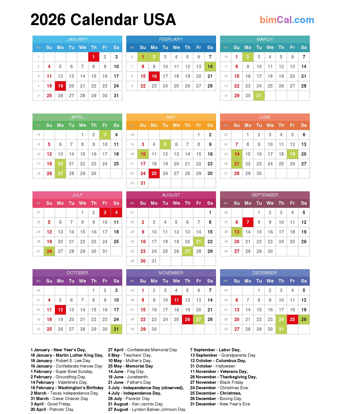 2026 Calendar Usa - Bimcal regarding March 2026 Calendar With Holidays Usa