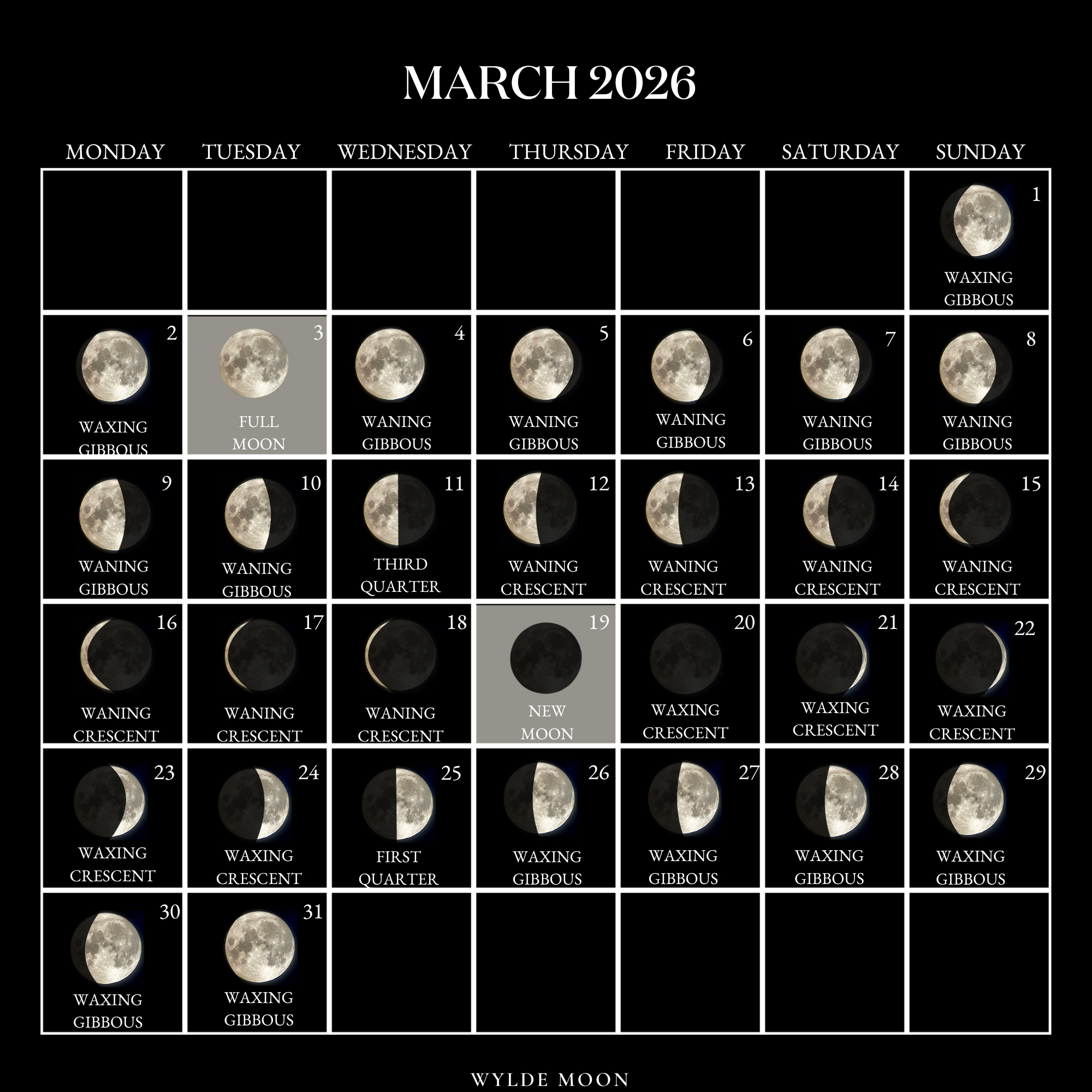 2026 Moon Calendar - Every Phase And Stage Of The Moon within March 2026 Moon Calendar