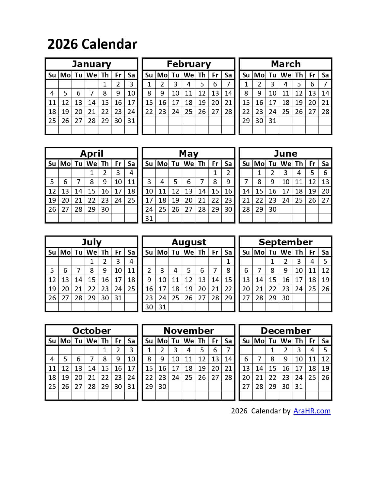 2026 Printable Calendar Template - Excel - Pdf - Image pertaining to March Through June 2026 Calendar