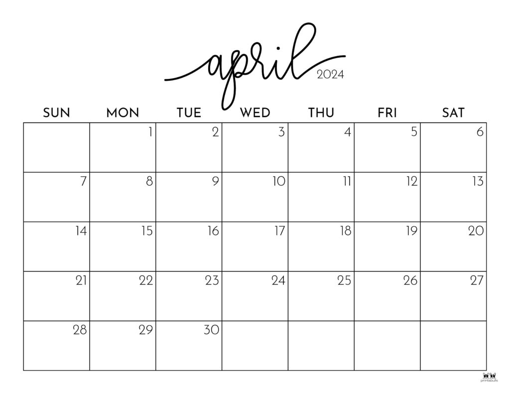 April 2024 Calendars - 50 Free Printables | Printabulls throughout Printable Calendar April 2024 To March 2026
