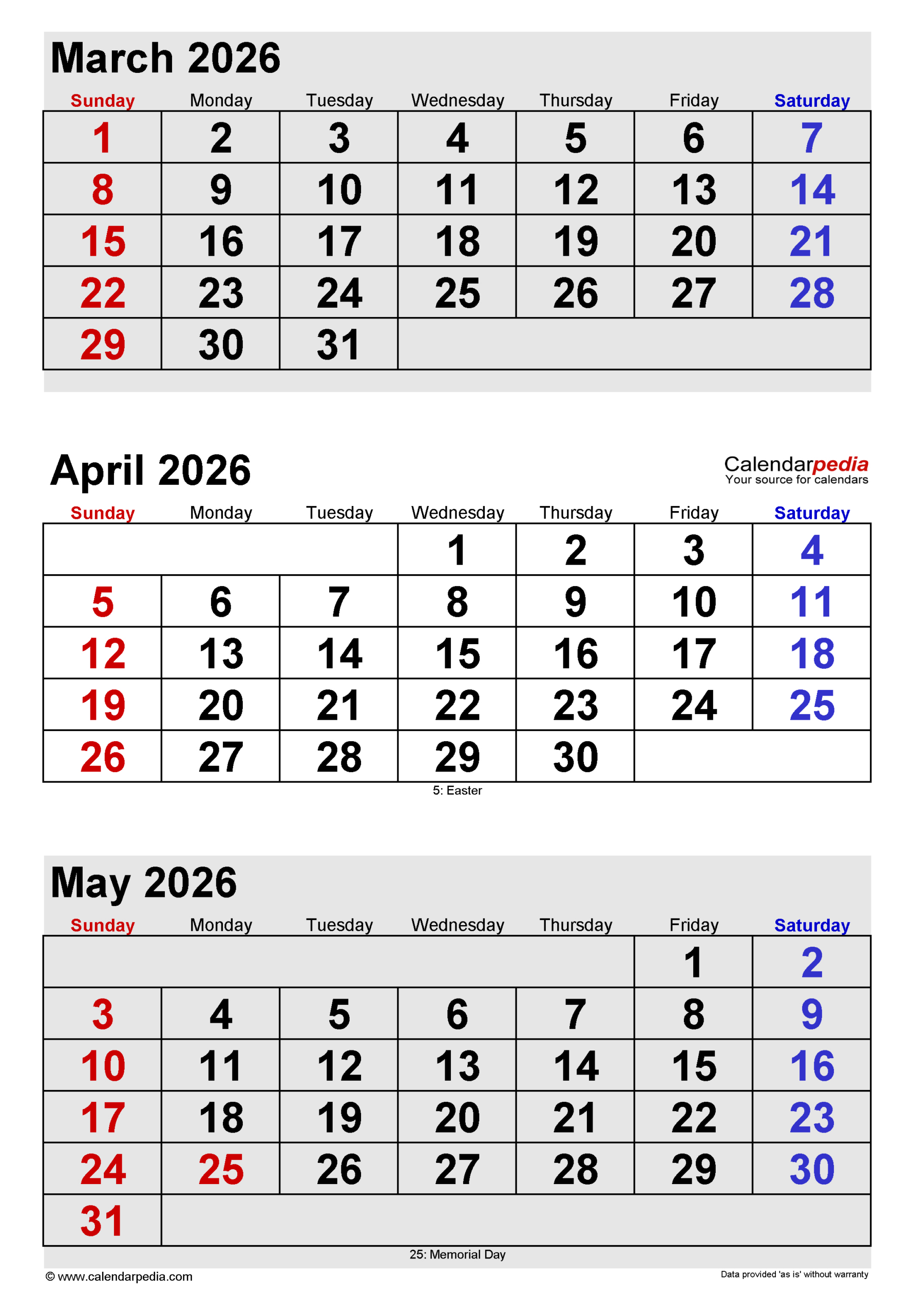 April 2026 Calendar | Templates For Pdf, Excel And Word intended for Printable Calendar March April May 2026