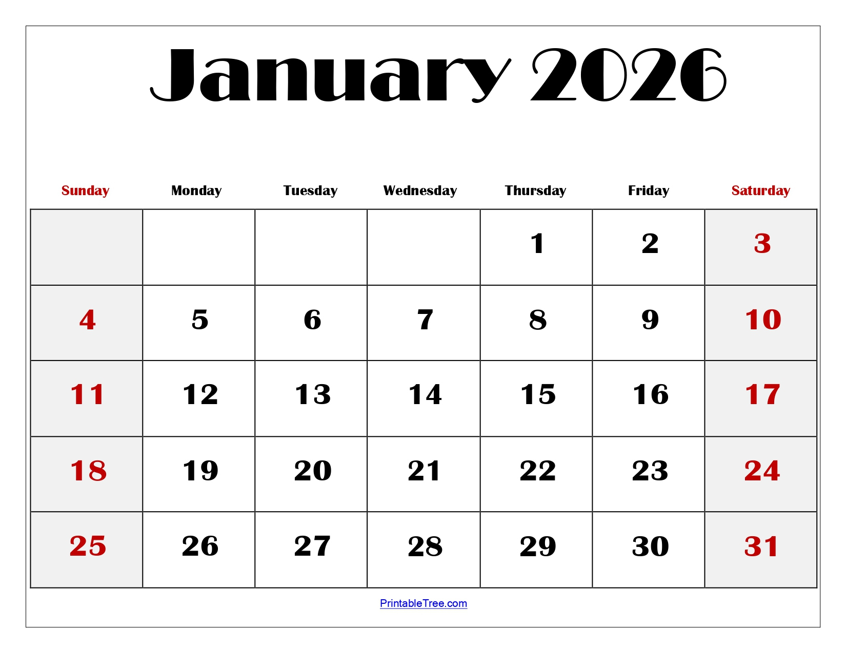 Blank January 2026 Calendar Printable Pdf Templates in Printable Calendar 2026 January February March