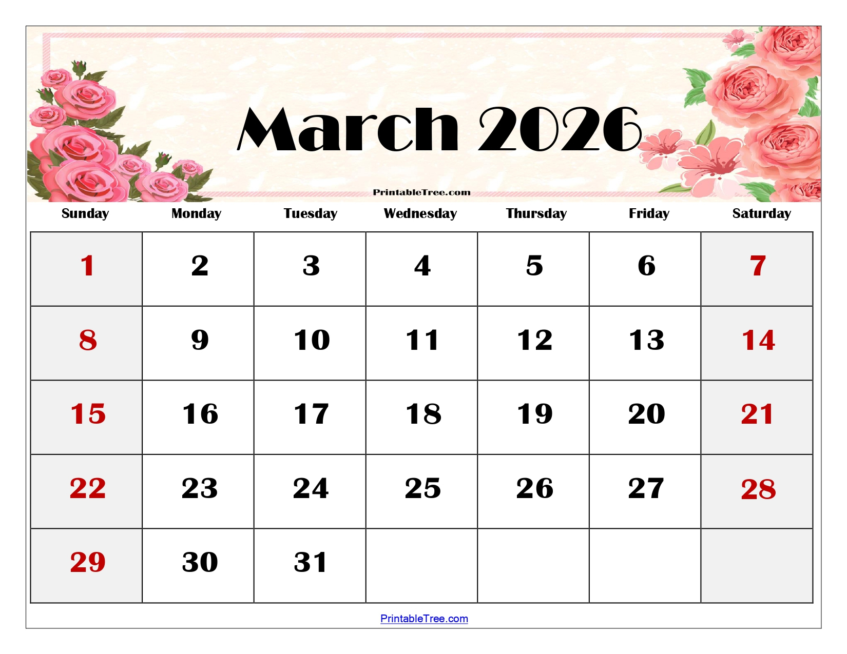 Blank March 2026 Calendar Printable Pdf Templates inside Printable March Calendar 2026