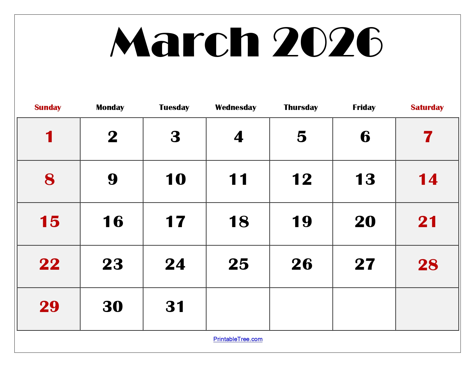 Blank March 2026 Calendar Printable Pdf Templates within March Calendar 2026 Blank Free