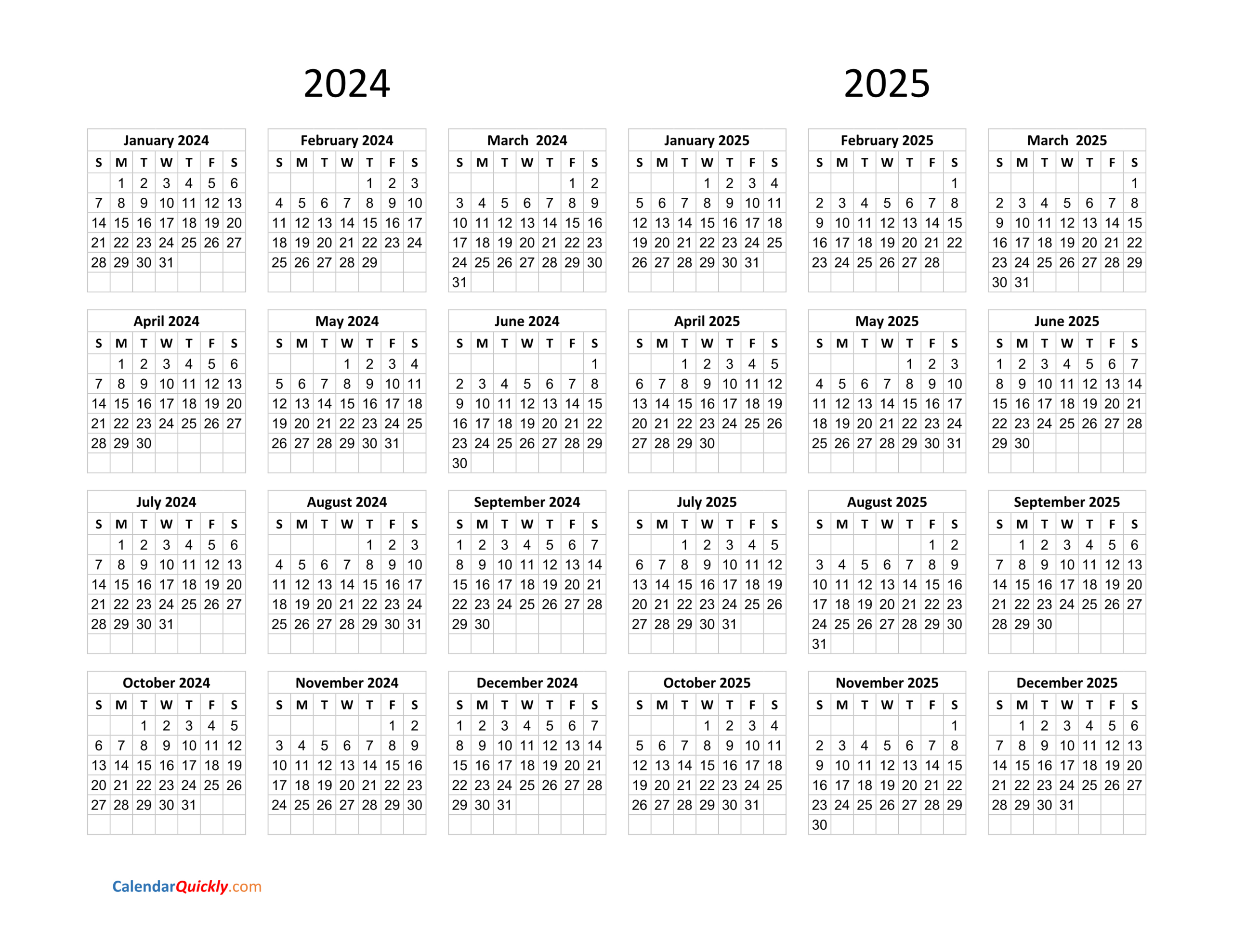 Calendar 2024 And 2025 On One Page | Calendar Quickly intended for Printable Calendar April 2024 to March 2026