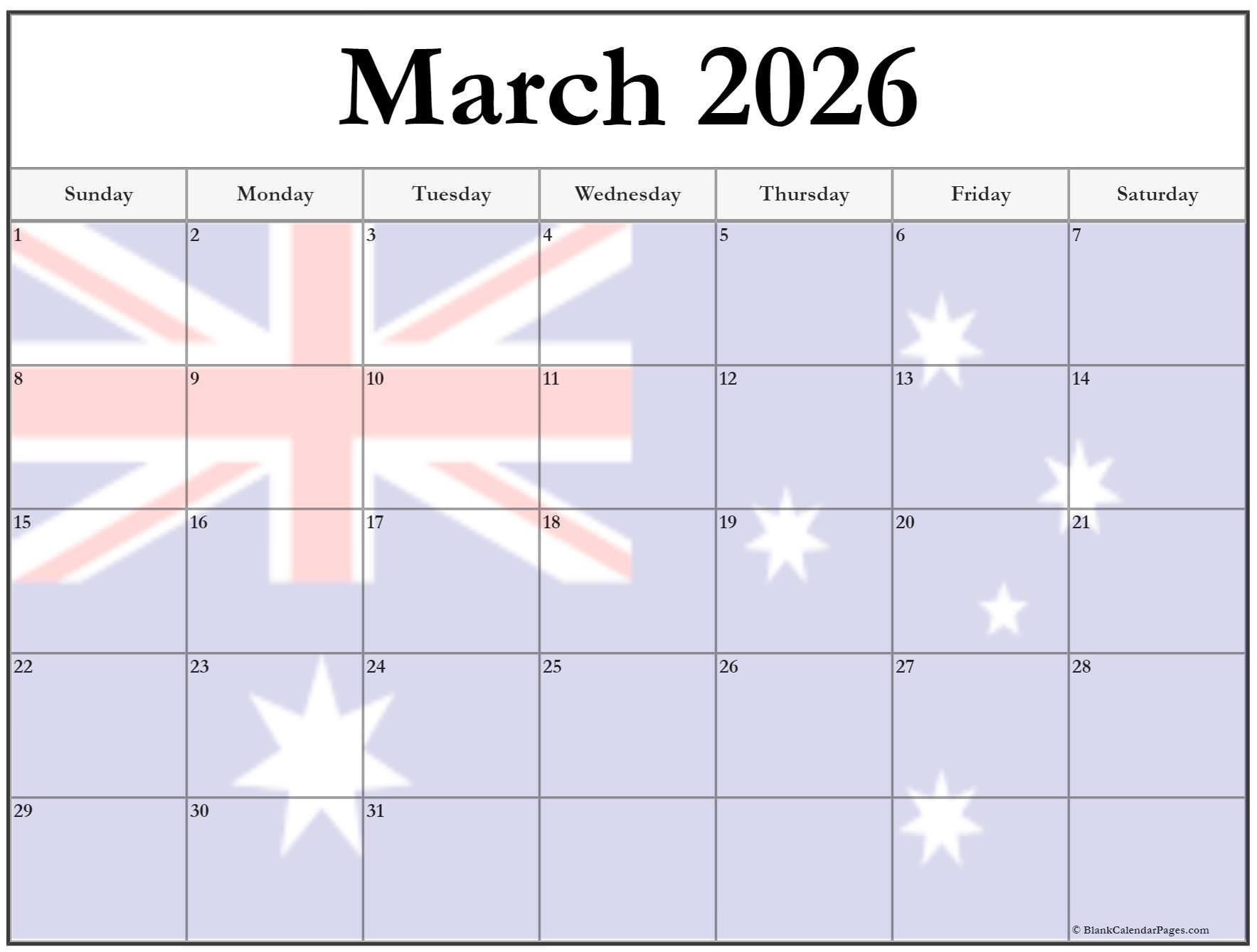 Collection Of March 2026 Photo Calendars With Image Filters. regarding March Calendar 2026 Australia