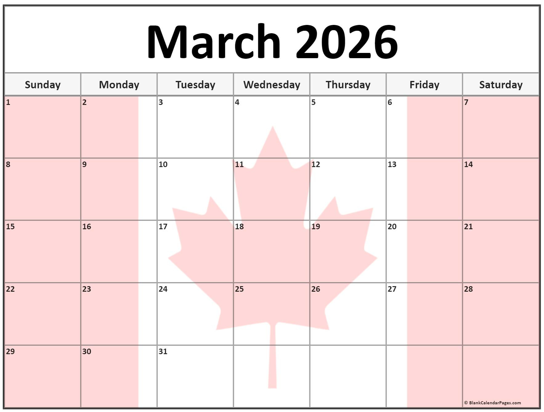 Collection Of March 2026 Photo Calendars With Image Filters. with regard to March Calendar 2026 Canada