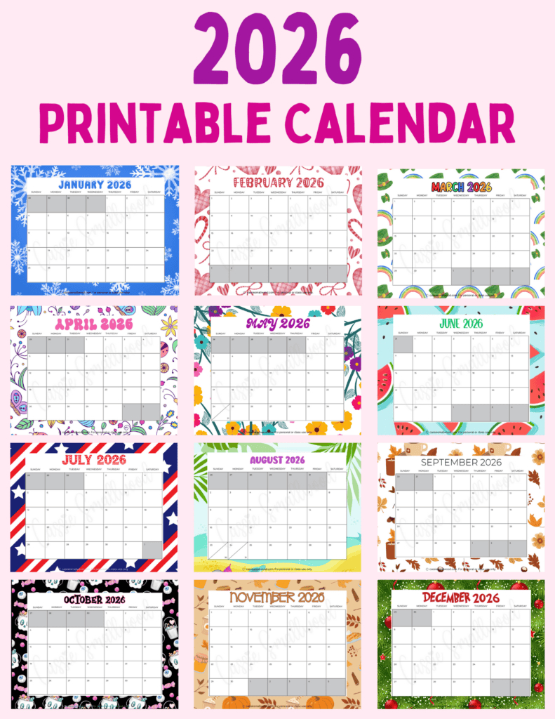 Cute Free Printable 2026 Monthly Calendar (Blank &amp;amp; With Holidays intended for Printable Calendar 2026 January February March