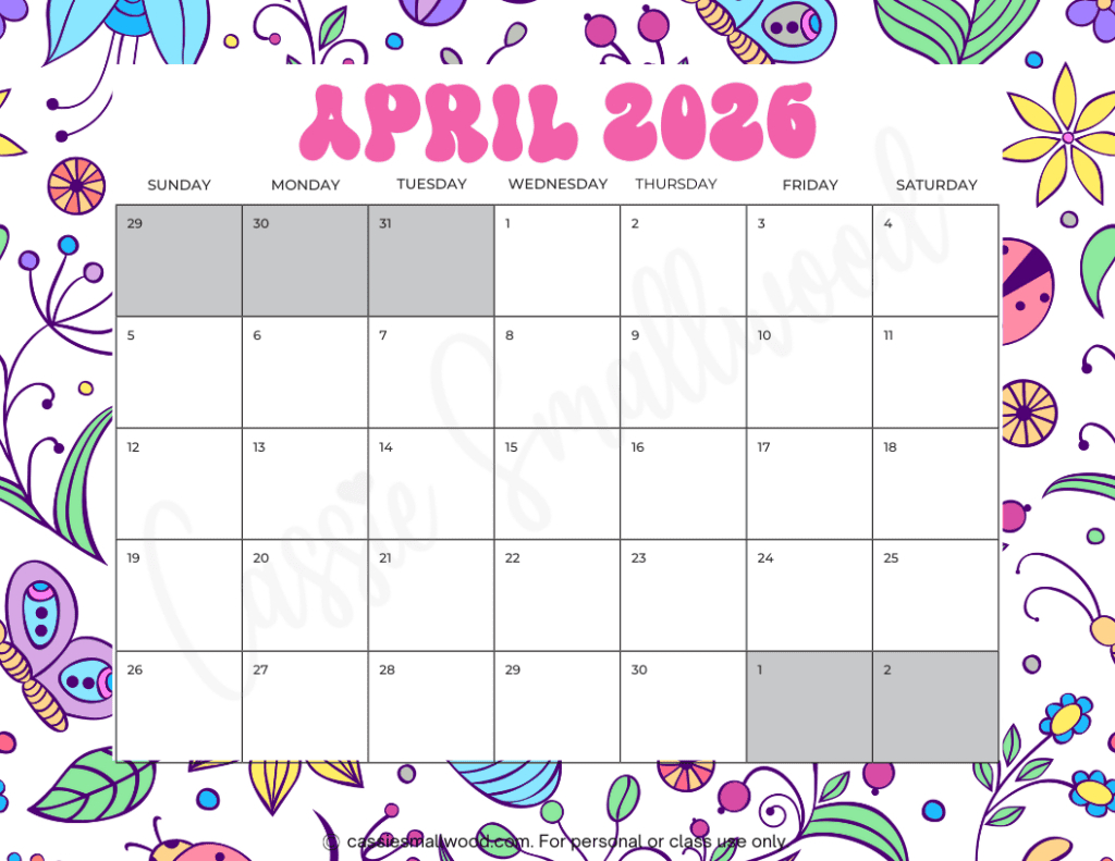Cute Free Printable 2026 Monthly Calendar (Blank &amp;amp; With Holidays intended for Printable Calendar April 2024 to March 2026