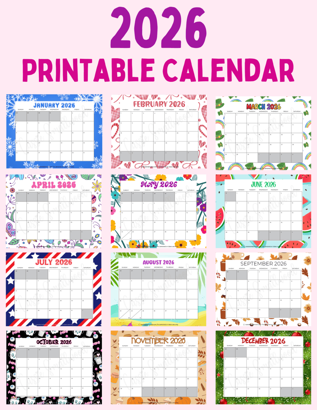 Cute Free Printable 2026 Monthly Calendar (Blank &amp;amp; With Holidays with February March April May 2026 Calendar
