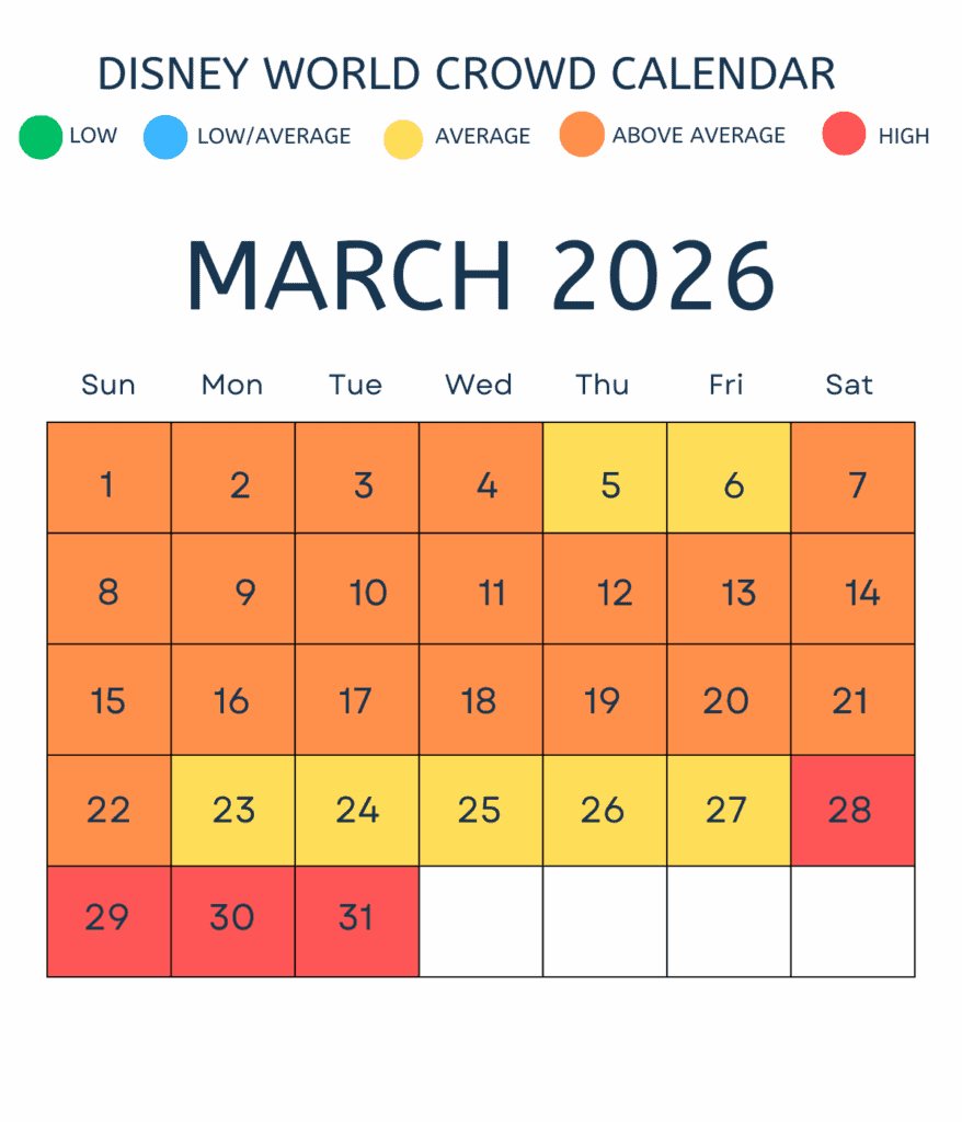 Disney World Crowd Calendar 2026 in Disney World March 2026 Crowd Calendar