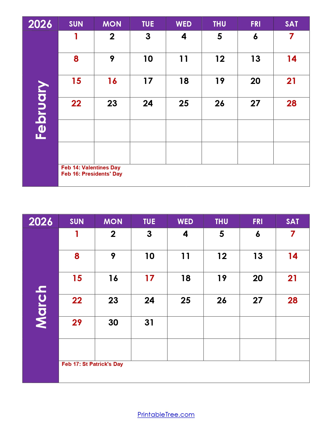 February And March 2026 Calendar Printable Pdf | 2 Month Calendar within March 2026 To February 2027 Calendar