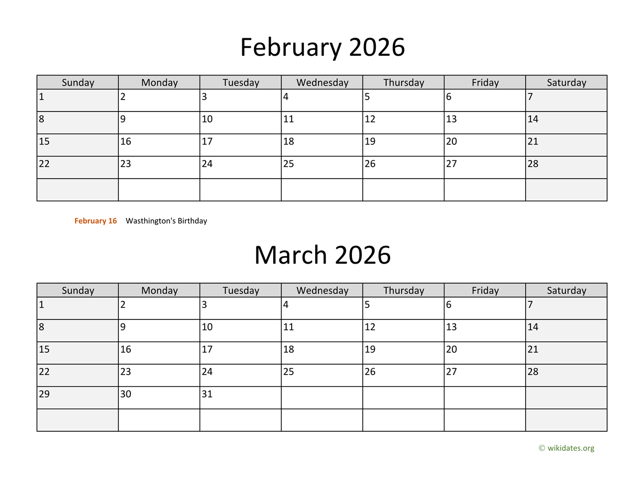 February And March 2026 Calendar | Wikidates within February March April 2026 Calendar