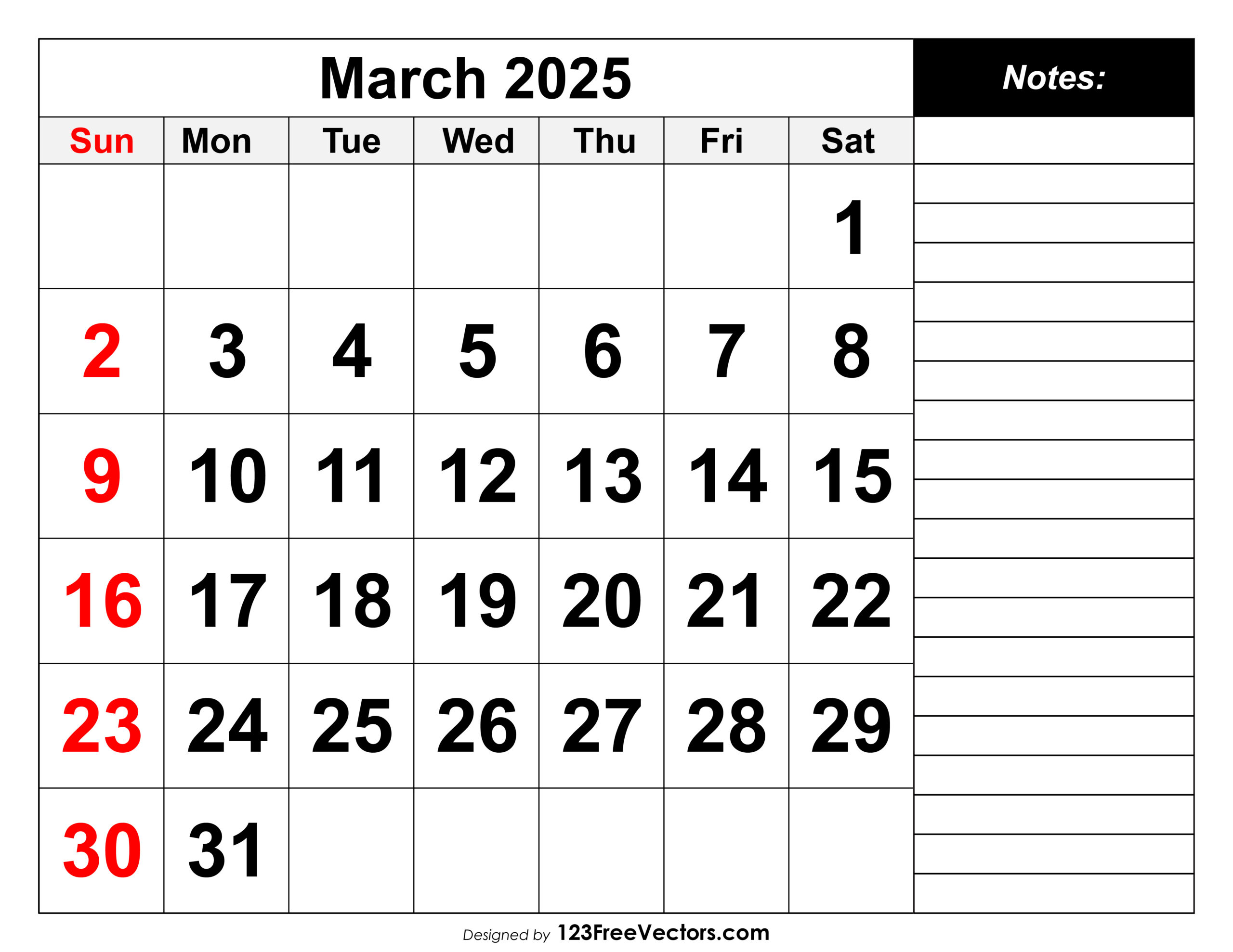 Free Download Calendar March 2025 with March 25 Calendar Printable