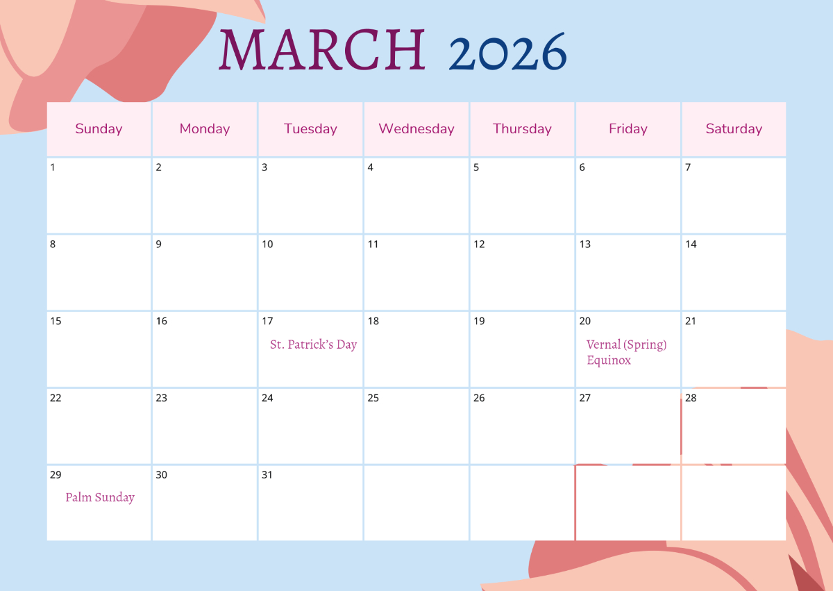 Free March 2026 With Holidays Calendar Template To Edit Online inside March Calendar 2026 with Holidays Printable
