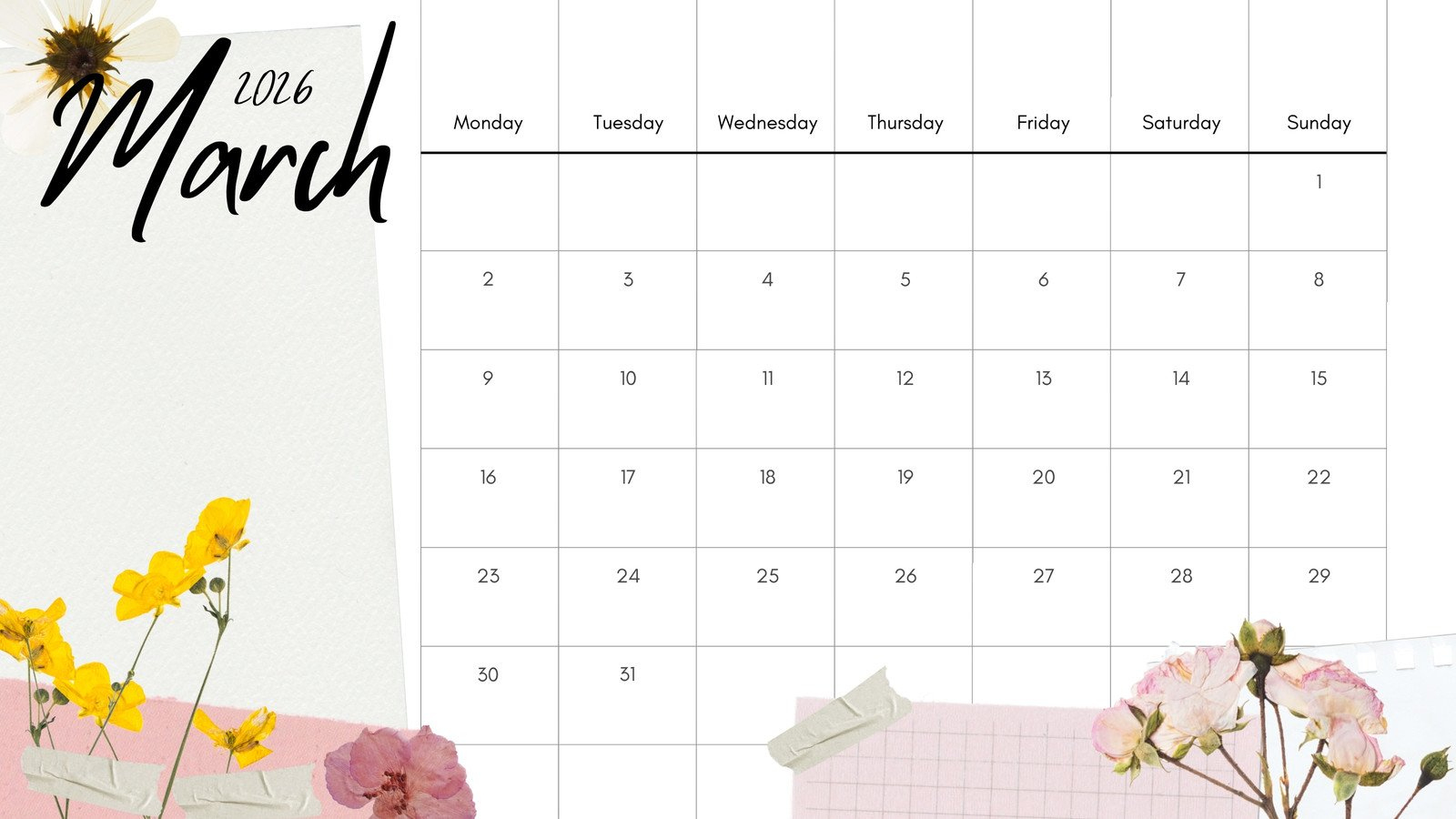 Free To Edit And Print March 2026 Calendar Templates | Canva with March Clip Art Calendar 2026