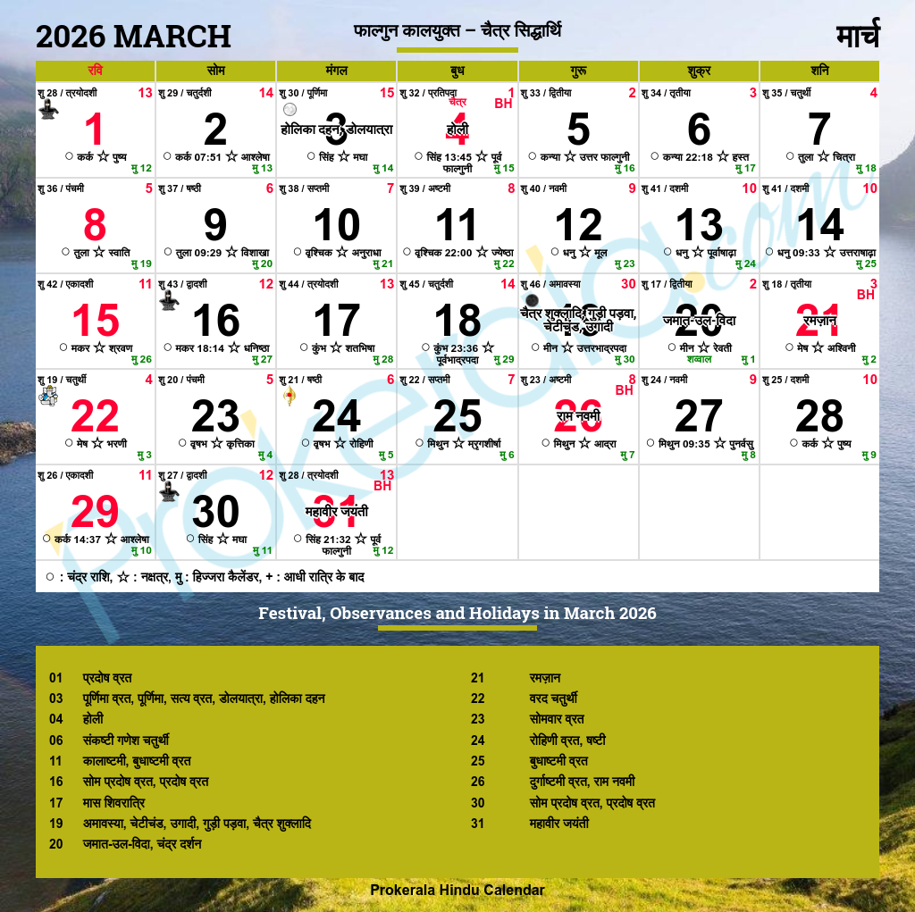 Hindu Calendar 2026, March pertaining to Calendar of March 2026