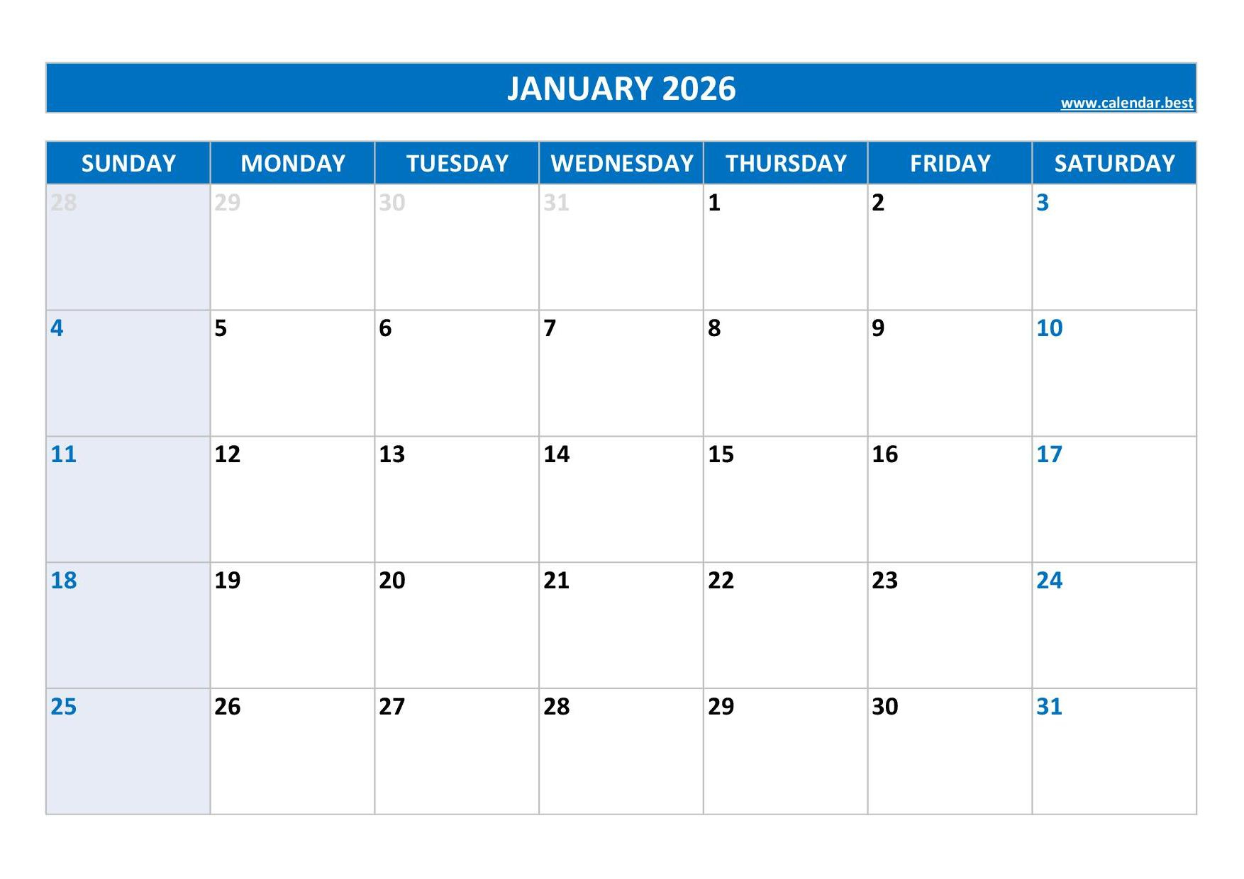 January 2026 Calendar -Calendar.best with January to March Calendar 2026